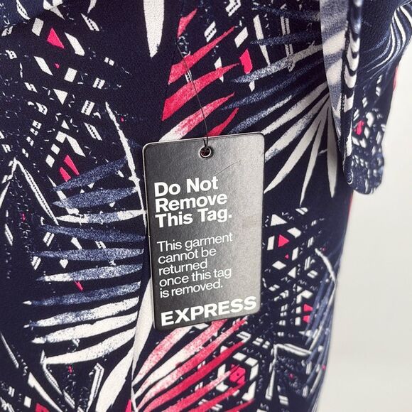 New Express Navy Blue Pink White Palm Tree Leaves‎ Print Stretch Mini Dress XS - Picture 9 of 14